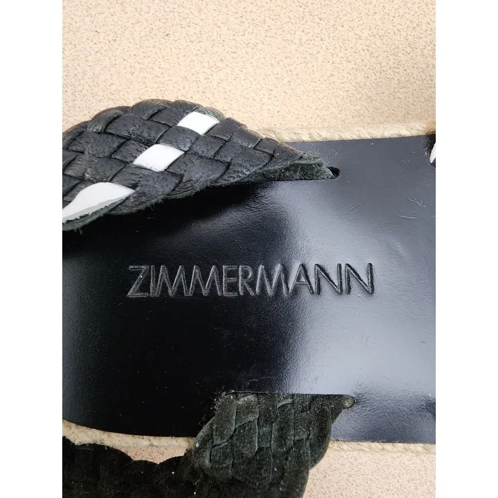 Zimmermann Espadrille Sandals Ankle Strap Black White Shoes Summer 5.5 36